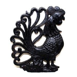 7" x 5" Cast Iron Rooster Trivet Decorative Wall Hanging Plaque Vintage "2"